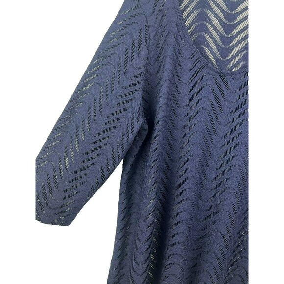 Chico’s Top Crochet Mesh 3 US XL Open Blue 3/4 Sleeve Blouse Pullover Bohemian - Picture 3 of 7
